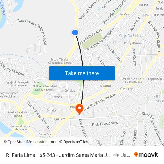 R. Faria Lima 165-243 - Jardim Santa Maria Jacareí - SP 12328-070 Brasil to Jacareí map