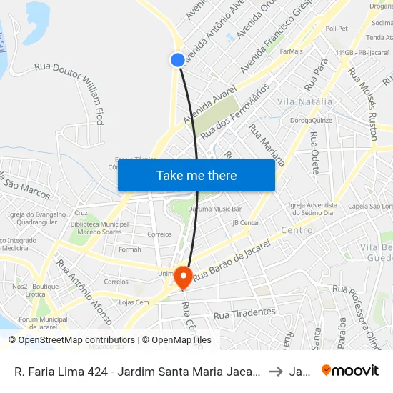 R. Faria Lima 424 - Jardim Santa Maria Jacareí - SP 12328-070 Brasil to Jacareí map
