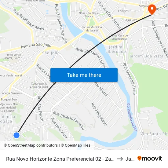 Rua Novo Horizonte Zona Preferencial 02 - Zap 2 A Jacareí - São Paulo 12323 Brasil to Jacareí map