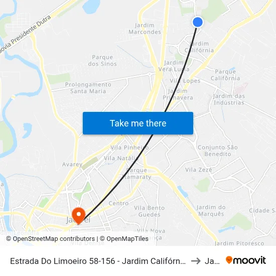 Estrada Do Limoeiro 58-156 - Jardim Califórnia Jacareí - SP 12305-810 Brasil to Jacareí map