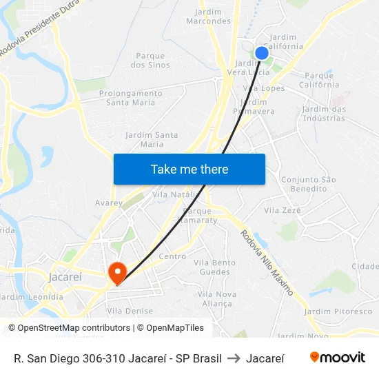 R. San Diego 306-310 Jacareí - SP Brasil to Jacareí map