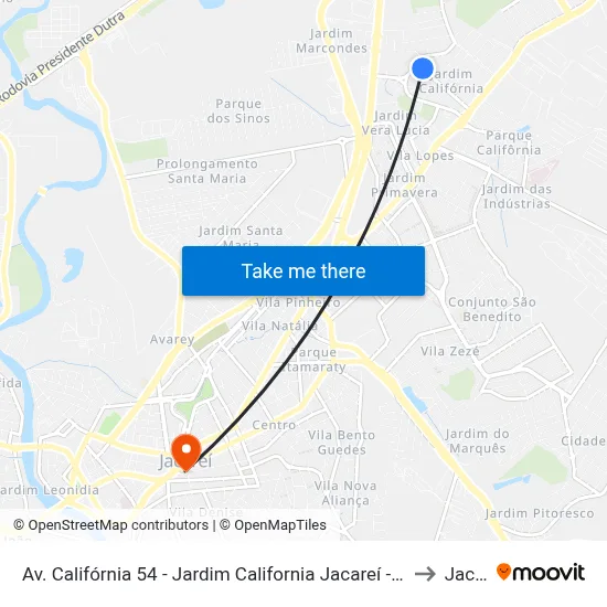 Av. Califórnia 54 - Jardim California Jacareí - SP 12305-670 Brasil to Jacareí map