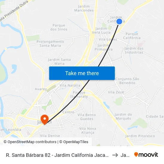 R. Santa Bárbara 82 - Jardim California Jacareí - SP 12305-760 Brasil to Jacareí map