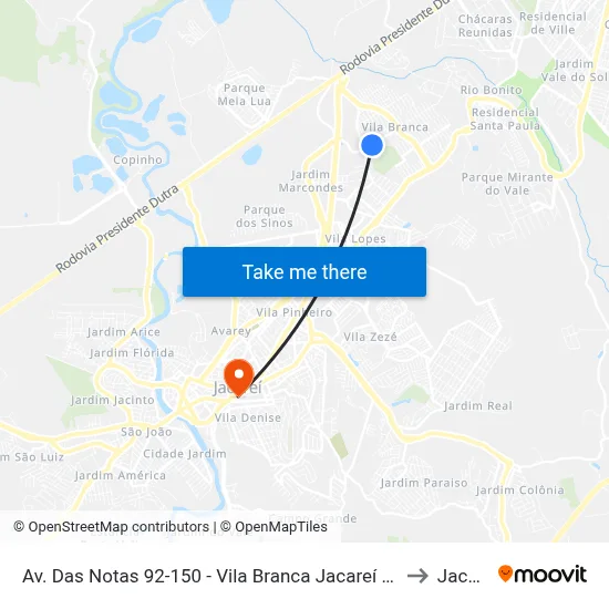 Av. Das Notas 92-150 - Vila Branca Jacareí - SP Brasil to Jacareí map