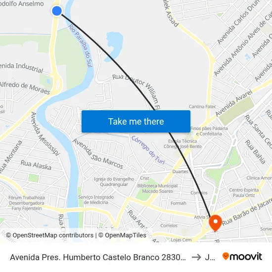 Avenida Pres. Humberto Castelo Branco 2830 - Conj. Hab. Marinho Jacareí - SP 12321-150 Brasil to Jacareí map