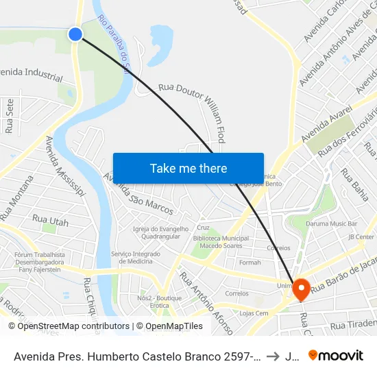 Avenida Pres. Humberto Castelo Branco 2597-2701 - Conj. Hab. Marinho Jacareí - SP 12321-150 Brasil to Jacareí map