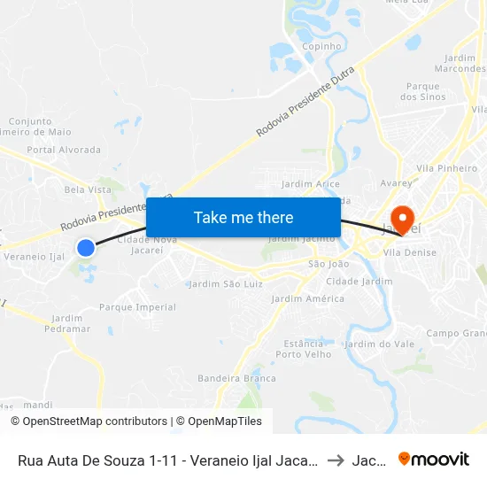 Rua Auta De Souza 1-11 - Veraneio Ijal Jacareí - SP Brasil to Jacareí map