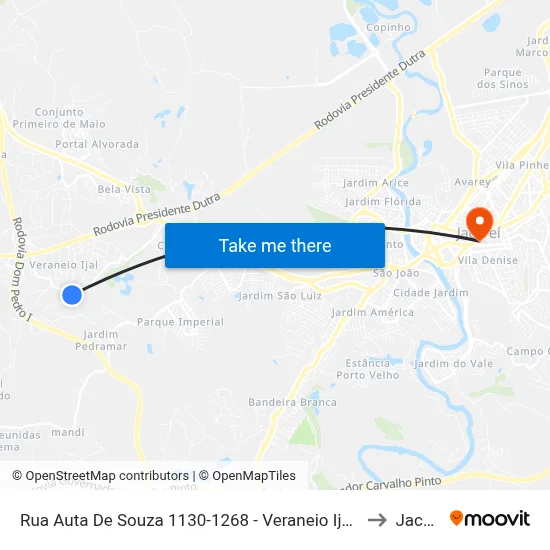 Rua Auta De Souza 1130-1268 - Veraneio Ijal SP Brasil to Jacareí map