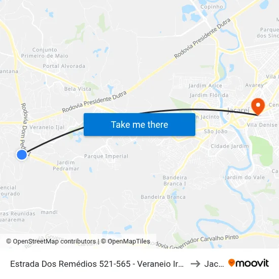 Estrada Dos Remédios 521-565 - Veraneio Irajá Jacareí - SP Brasil to Jacareí map