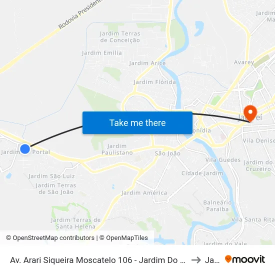 Av. Arari Siqueira Moscatelo 106 - Jardim Do Portal Jacareí - SP 12324-200 Brasil to Jacareí map