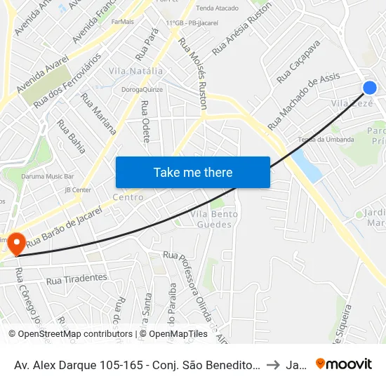 Av. Alex Darque 105-165 - Conj. São Benedito Jacareí - SP 12310-470 Brasil to Jacareí map
