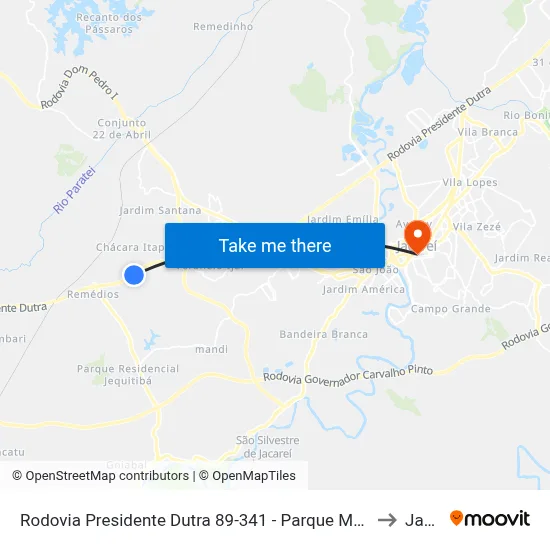 Rodovia Presidente Dutra 89-341 - Parque Meia Lua Jacareí - SP Brasil to Jacareí map