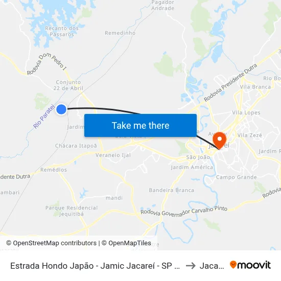 Estrada Hondo Japão - Jamic Jacareí - SP Brasil to Jacareí map