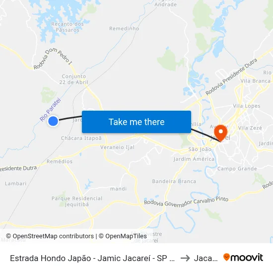 Estrada Hondo Japão - Jamic Jacareí - SP Brasil to Jacareí map