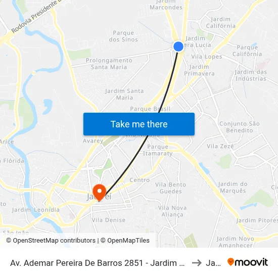 Av. Ademar Pereira De Barros 2851 - Jardim Santa Maria Jacareí - SP Brasil to Jacareí map