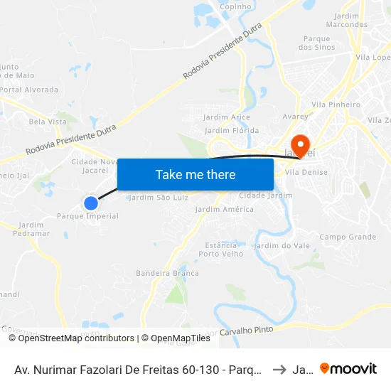 Av. Nurimar Fazolari De Freitas 60-130 - Parque Imperial Jacareí - SP 12329-011 Brasil to Jacareí map