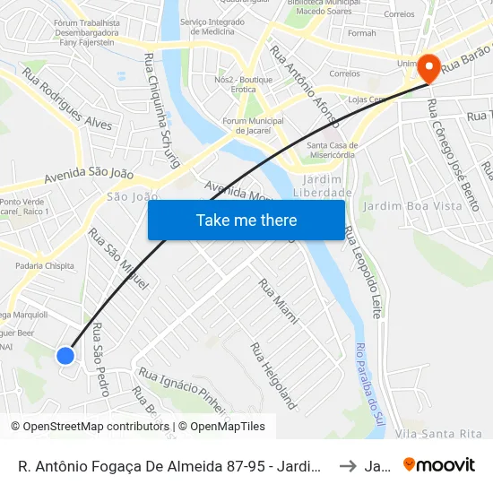 R. Antônio Fogaça De Almeida 87-95 - Jardim America Jacareí - SP Brasil to Jacareí map