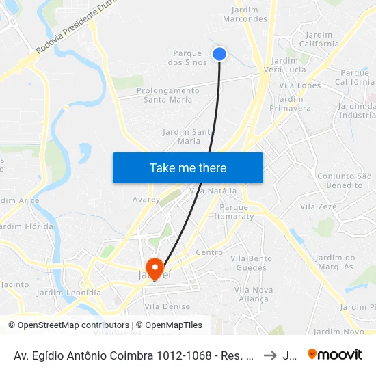 Av. Egídio Antônio Coimbra 1012-1068 - Res. Parque Dos Sinos Jacareí - SP 12328-513 Brasil to Jacareí map