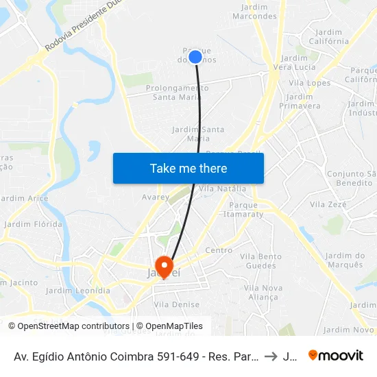 Av. Egídio Antônio Coimbra 591-649 - Res. Parque Dos Sinos Jacareí - SP 12328-513 Brasil to Jacareí map