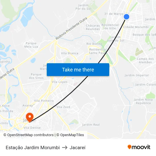 Estação Jardim Morumbi to Jacareí map
