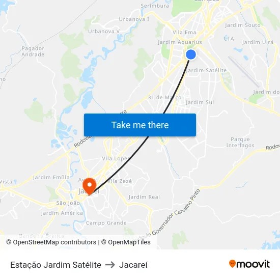 Estação Jardim Satélite to Jacareí map