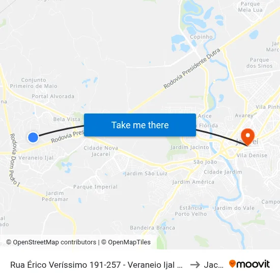 Rua Érico Veríssimo 191-257 - Veraneio Ijal Jacareí - SP Brasil to Jacareí map