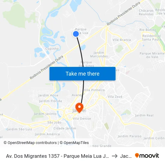 Av. Dos Migrantes 1357 - Parque Meia Lua Jacareí - SP Brasil to Jacareí map