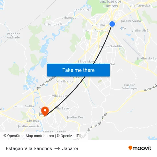 Estação Vila Sanches to Jacareí map