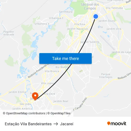 Estação Vila Bandeirantes to Jacareí map
