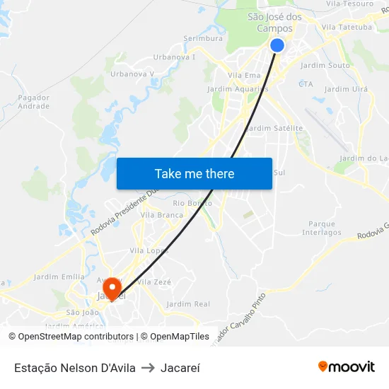Estação Nelson D'Avila to Jacareí map