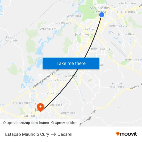 Estação Maurício Cury to Jacareí map