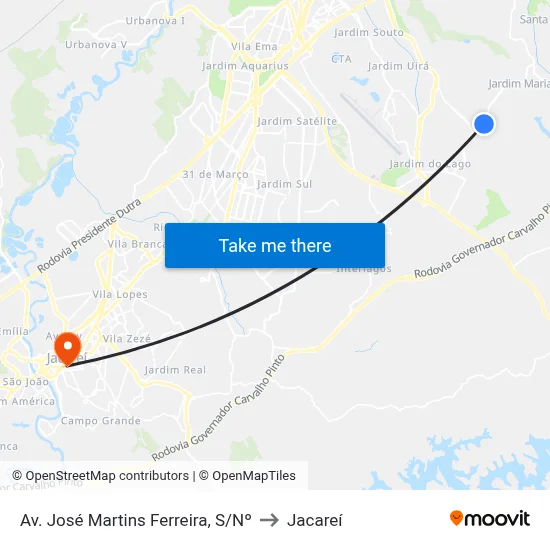Av. José Martins Ferreira, S/Nº to Jacareí map