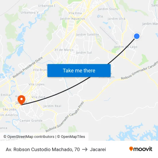 Av. Robson Custodio Machado, 70 to Jacareí map