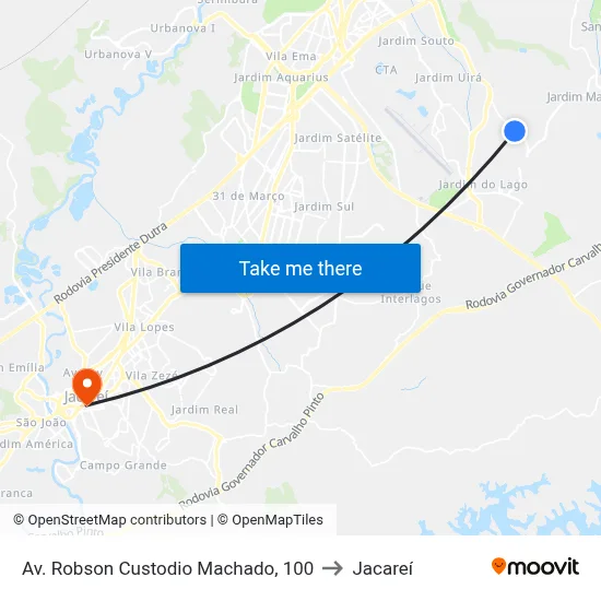 Av. Robson Custodio Machado, 100 to Jacareí map