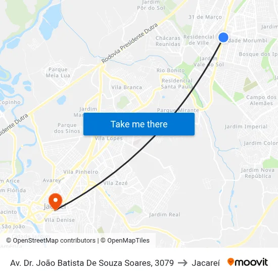 Av. Dr. João Batista De Souza Soares, 3079 to Jacareí map