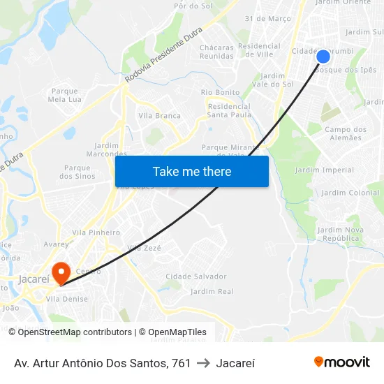 Av. Artur Antônio Dos Santos, 761 to Jacareí map