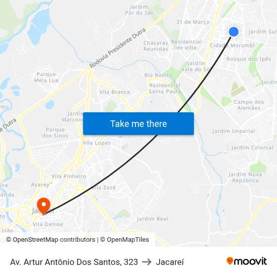 Av. Artur Antônio Dos Santos, 323 to Jacareí map