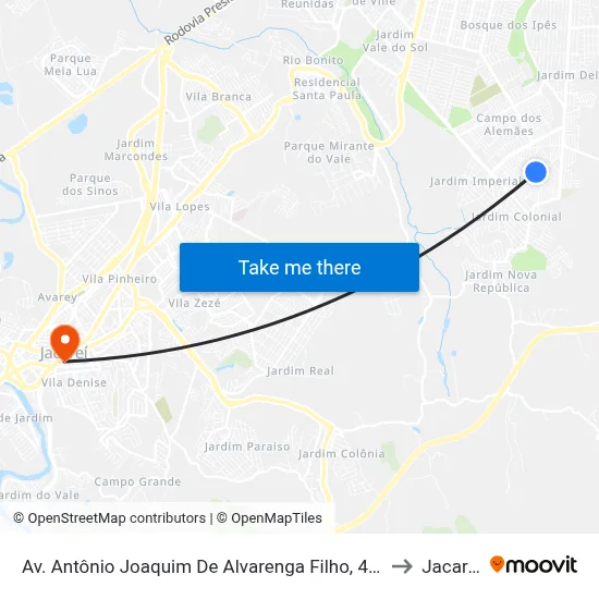 Av. Antônio Joaquim De Alvarenga Filho, 470 to Jacareí map