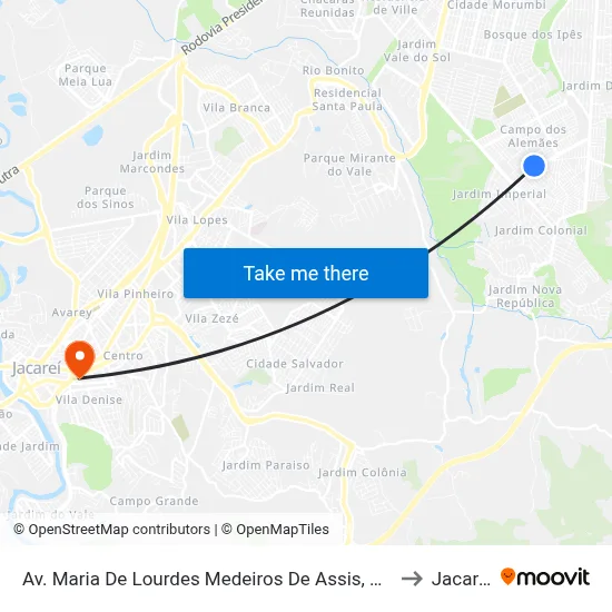 Av. Maria De Lourdes Medeiros De Assis, 899 to Jacareí map