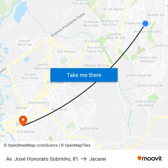 Av. José Honorato Sobrinho, 81 to Jacareí map
