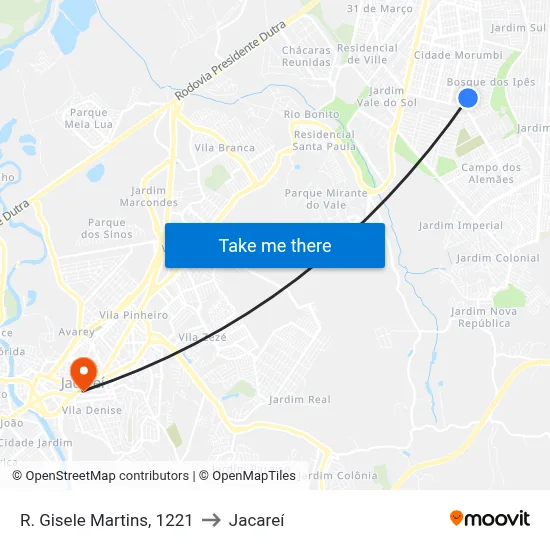 R. Gisele Martins, 1221 to Jacareí map