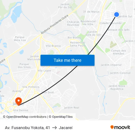 Av. Fusanobu Yokota, 41 to Jacareí map