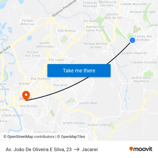 Av. João De Oliveira E Silva, 23 to Jacareí map