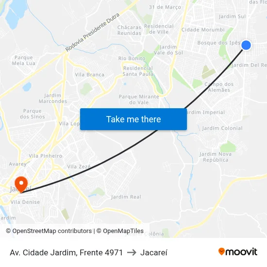Av. Cidade Jardim, Frente 4971 to Jacareí map