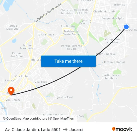 Av. Cidade Jardim, Lado 5501 to Jacareí map