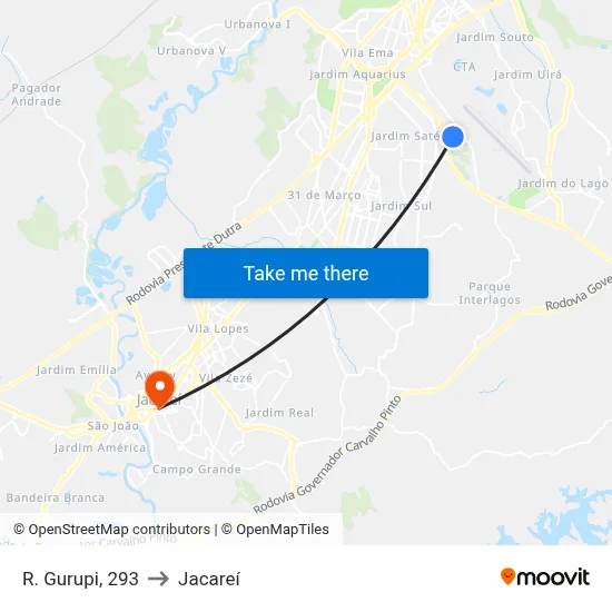 R. Gurupi, 293 to Jacareí map