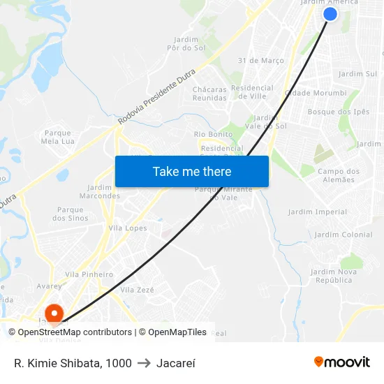 R. Kimie Shibata, 1000 to Jacareí map