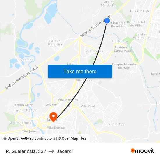 R. Guaianésia, 237 to Jacareí map