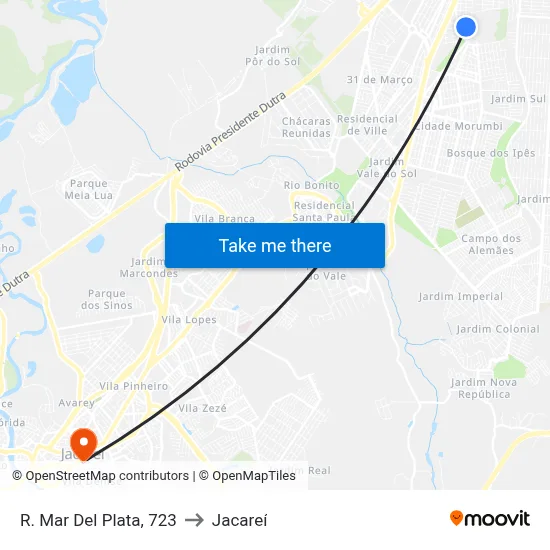 R. Mar Del Plata, 723 to Jacareí map