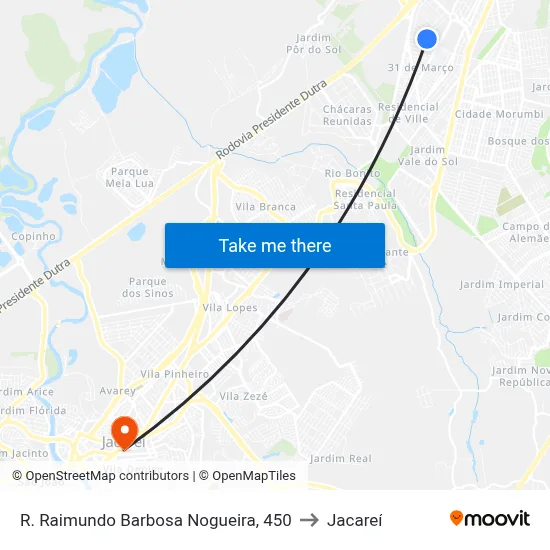 R. Raimundo Barbosa Nogueira, 450 to Jacareí map